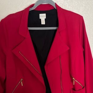 Chico's Bold Red Blazer with Gold Accents